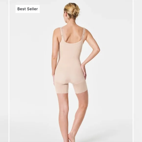 NWT SPANXsculpt OnCore Open-Bust Mid-Thigh Bodysuit SIZE 1X Soft Nude